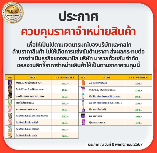 ประกาศ ควคุมราคาจำหน่าย
